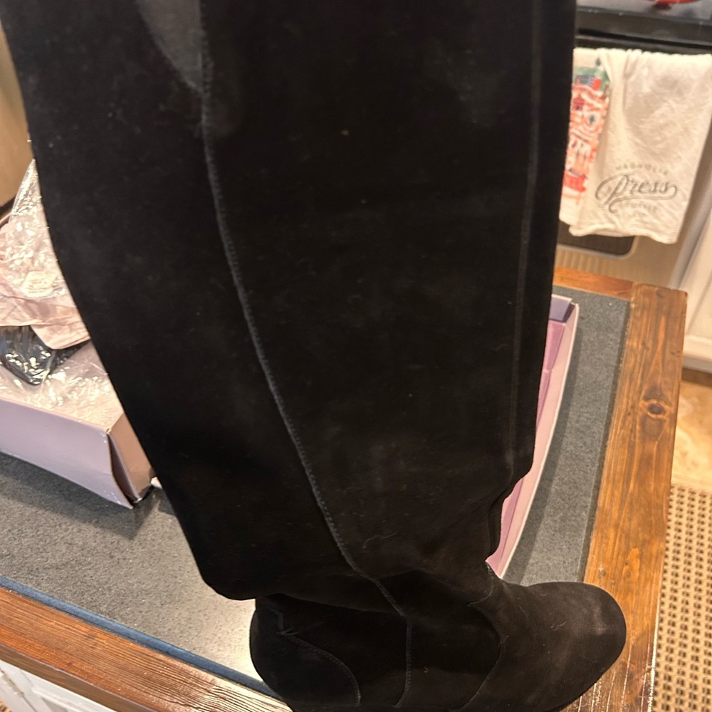 Nassau Suede Knee High Boots - 8.5 - NEW - Wedge Heel